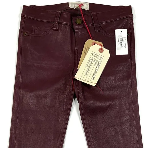 Leather Women's Burgundy Pants - Picture 4 of 12